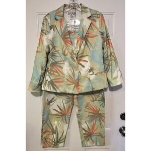 Andre Oliver Womens Tropical Pant Suit Trop Size 10 Blazer Jacket Size 12 Pants